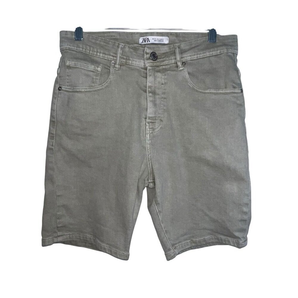 ZARA WOMEN HIGH WAISTED DENIM JEAN SHORTS 8” SIZE 31 TAN MOM CASUAL SUMMER BOHO